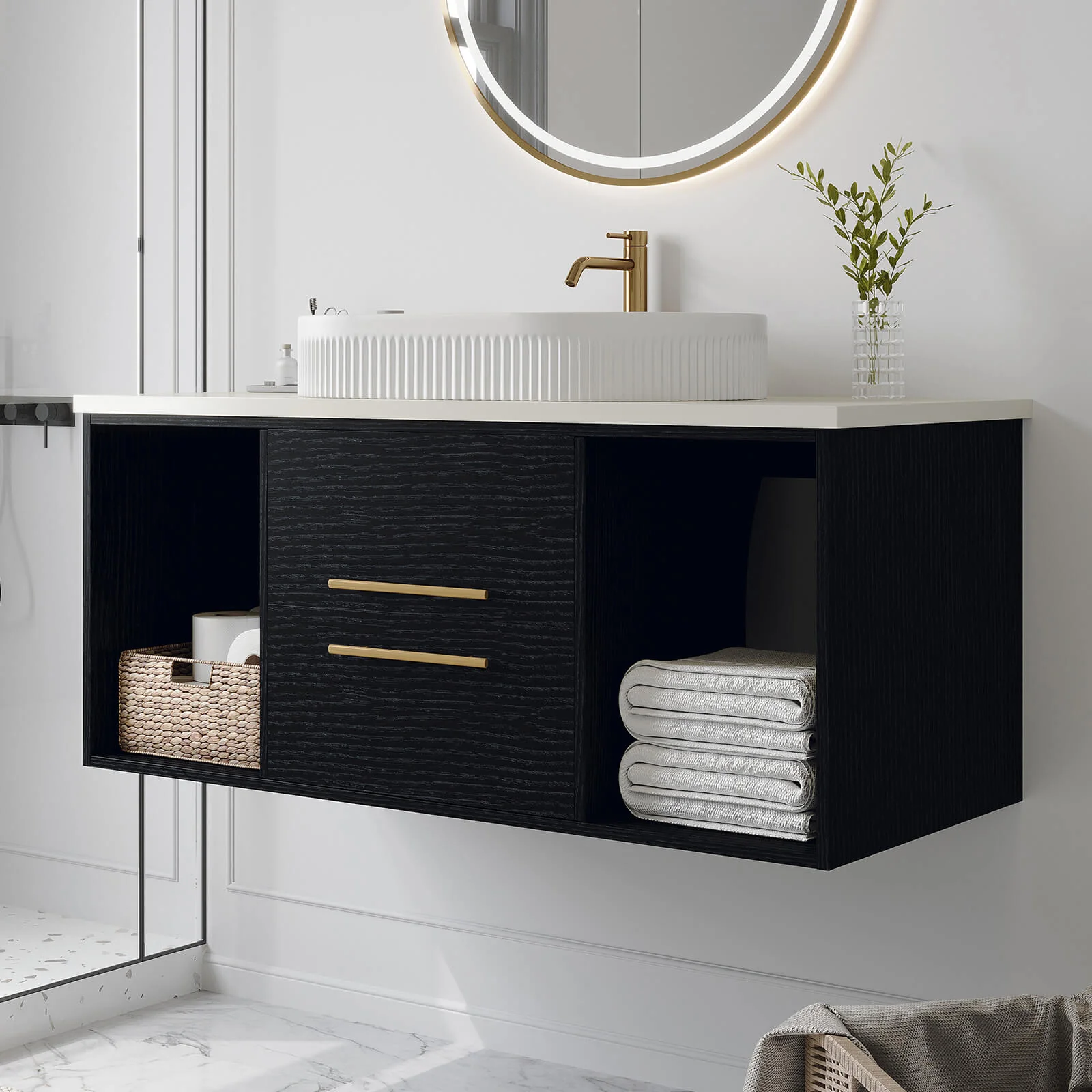 40" Wall-Mounted Vanity with White Oval Vessel Sink - Image 4