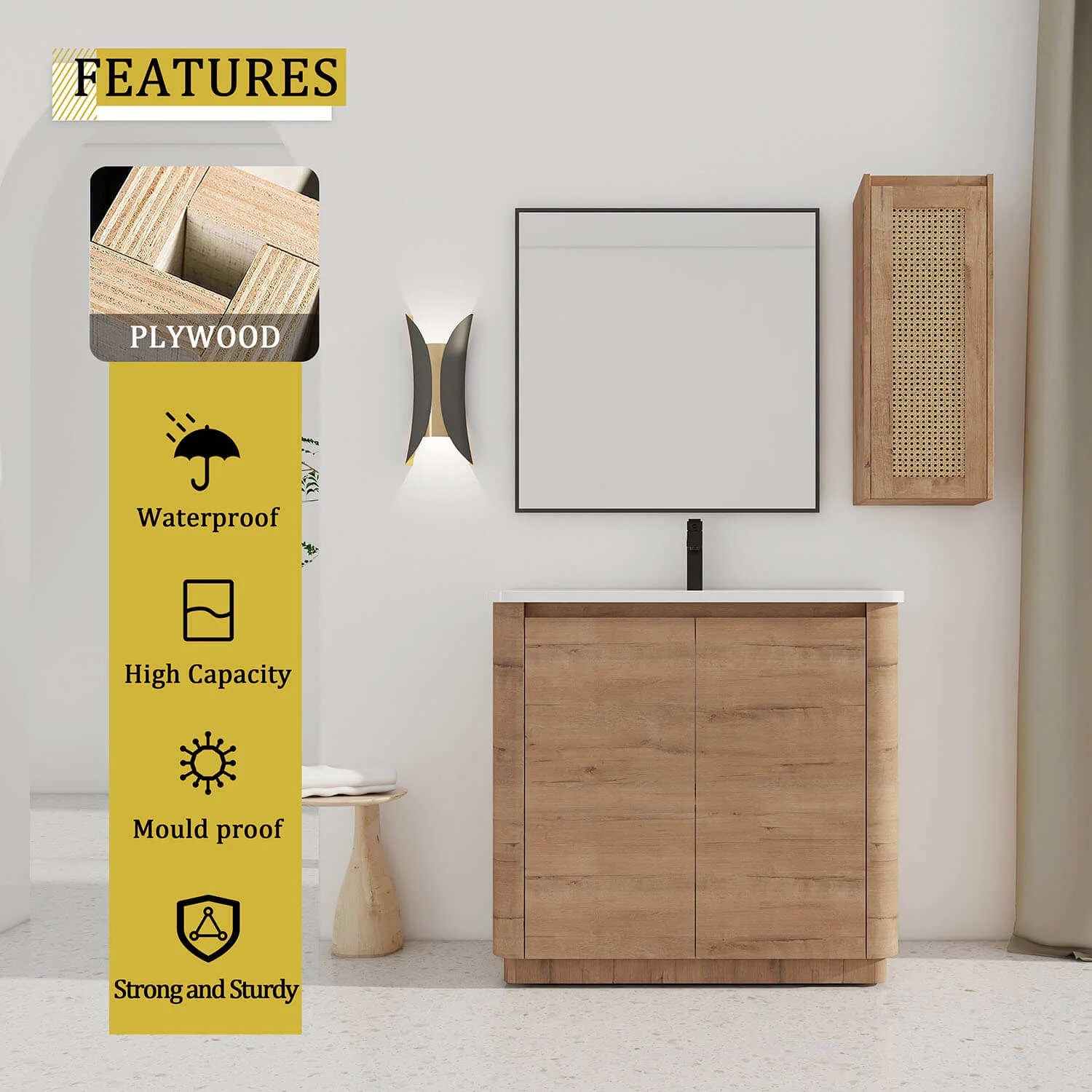 40" Freestanding Bathroom Vanity with White Ceramic Sink and 12" Wall-Mounted Cabinet - Image 10