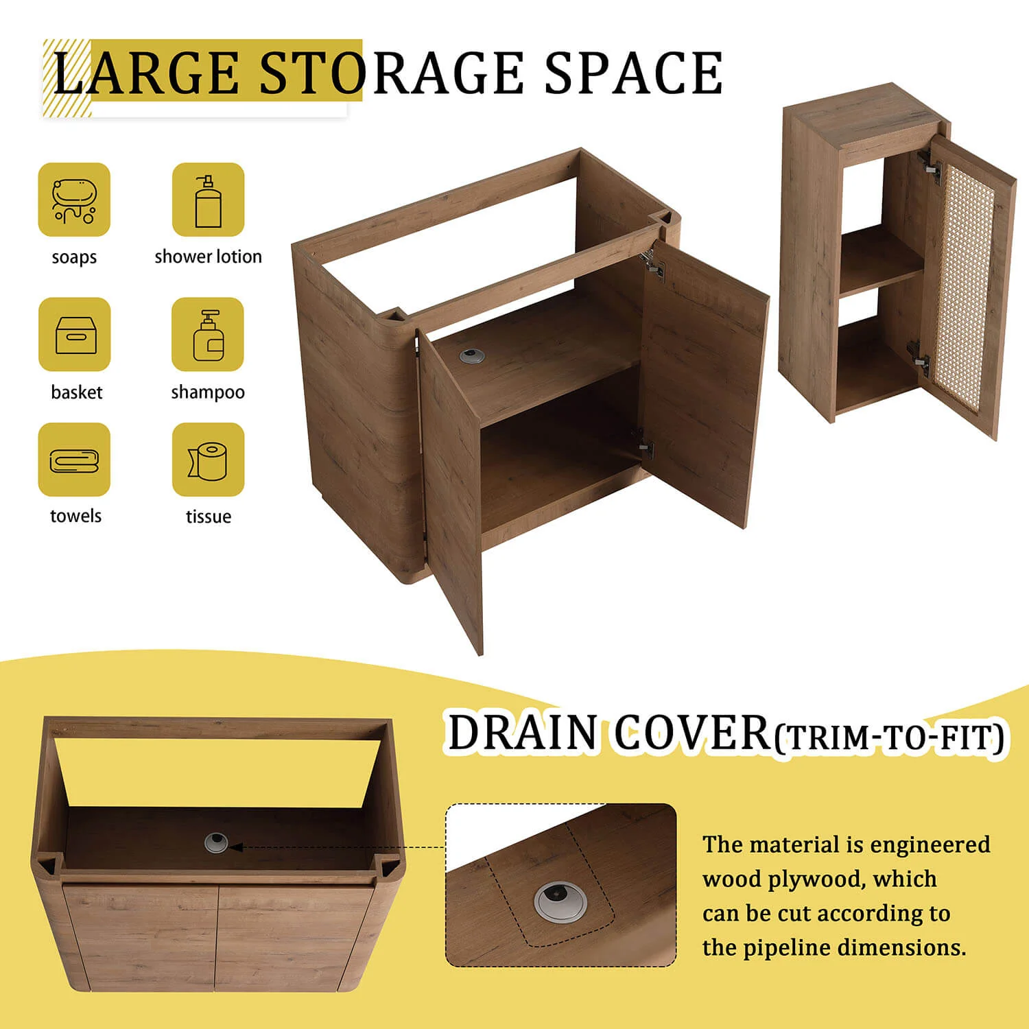 40" Freestanding Bathroom Vanity with White Ceramic Sink and 12" Wall-Mounted Cabinet - Image 6