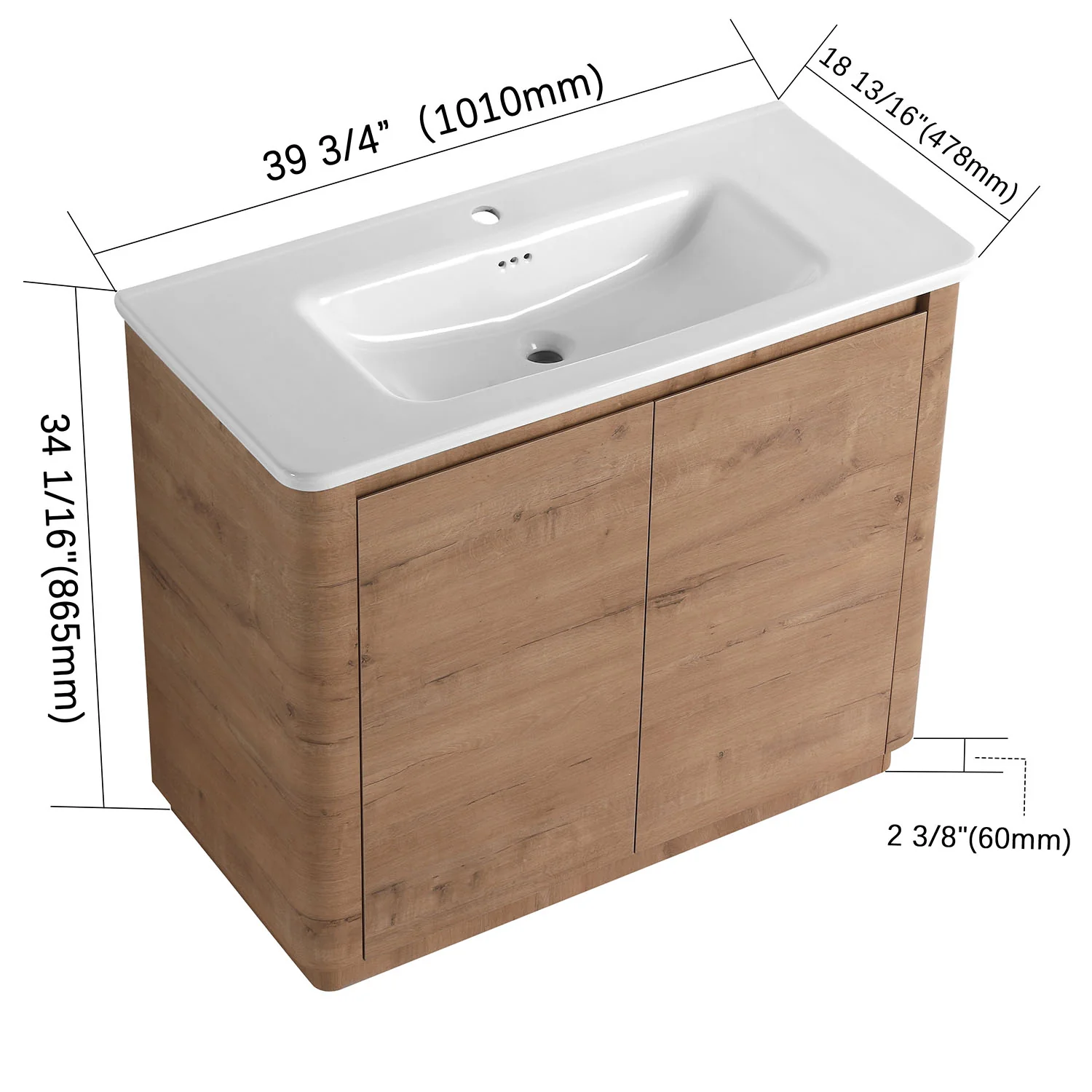 40" White Oak Freestanding Bathroom Vanity with White Ceramic Sink - Image 4