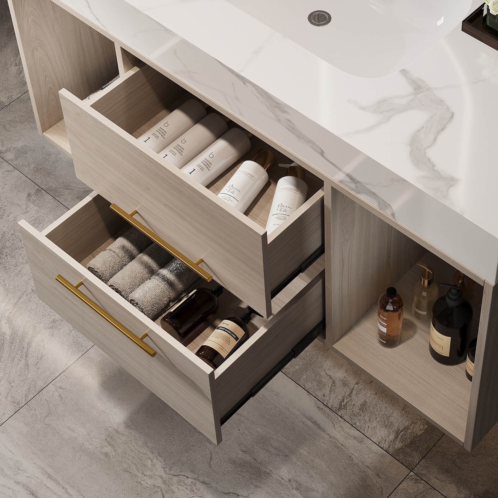40" White Oak Wall Mounted Vanity with Backsplash - Image 6