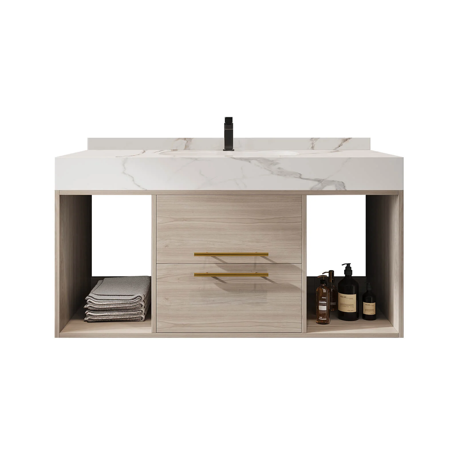40" White Oak Wall Mounted Vanity with Backsplash - Image 7