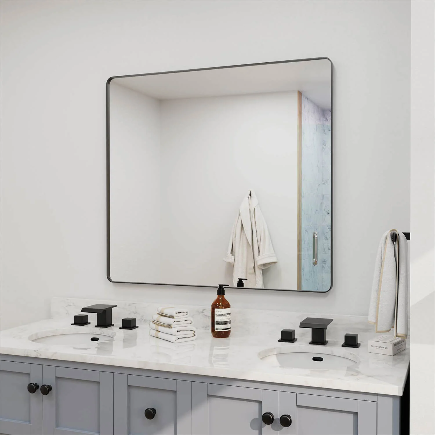 40"x36" Black Framed Mirror with Tempered Glass, Horizontal or Vertical - Image 3