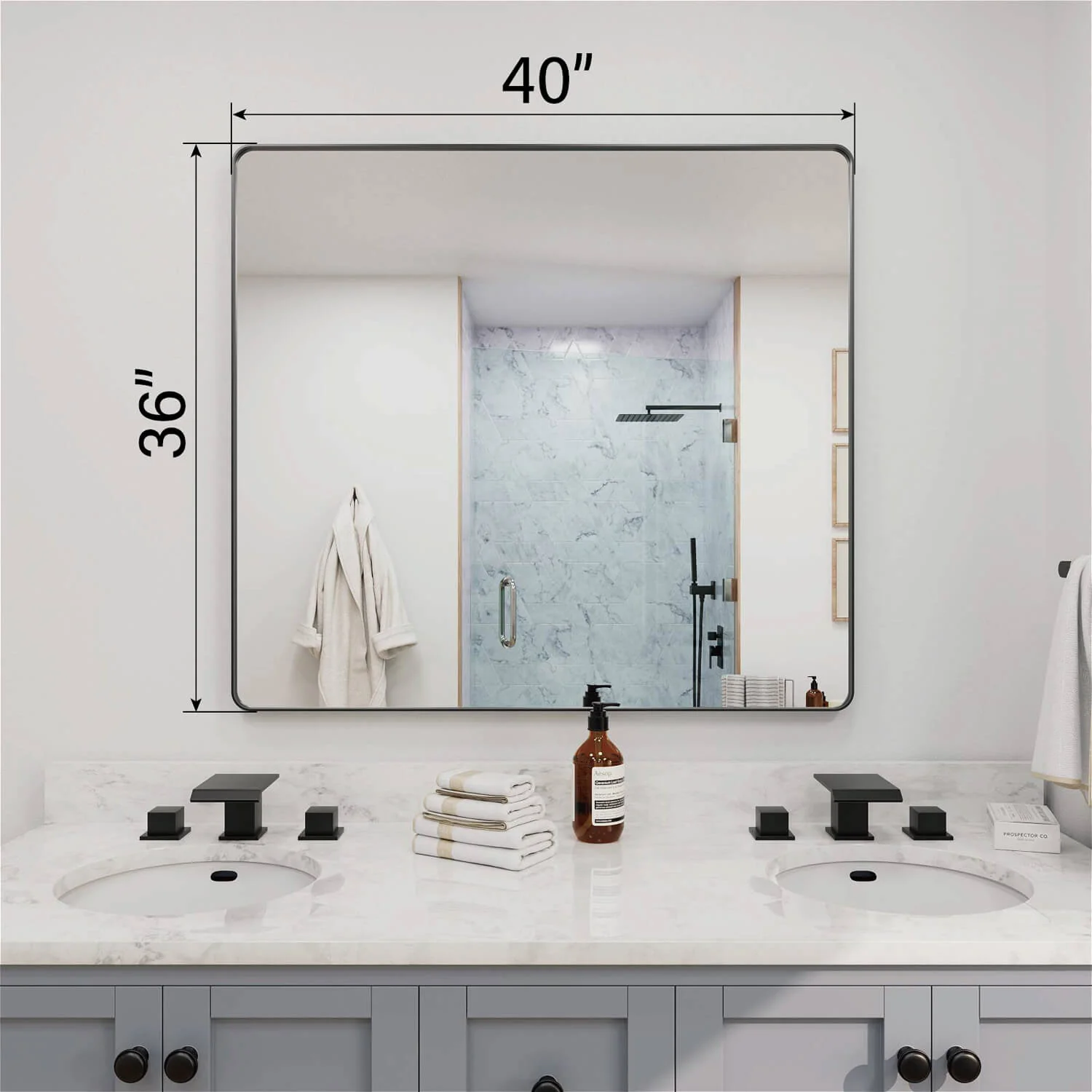 40"x36" Black Framed Mirror with Tempered Glass, Horizontal or Vertical - Image 4