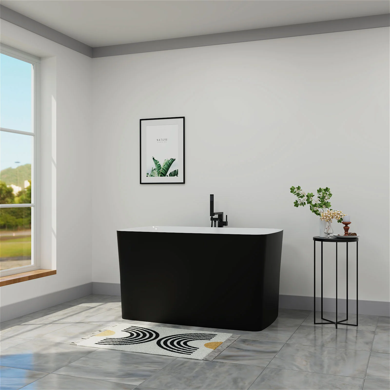 Mokleba 47'' Acrylic Freestanding Japanese Soaking Bathtub with Built-in Seat Matte Black - Image 4