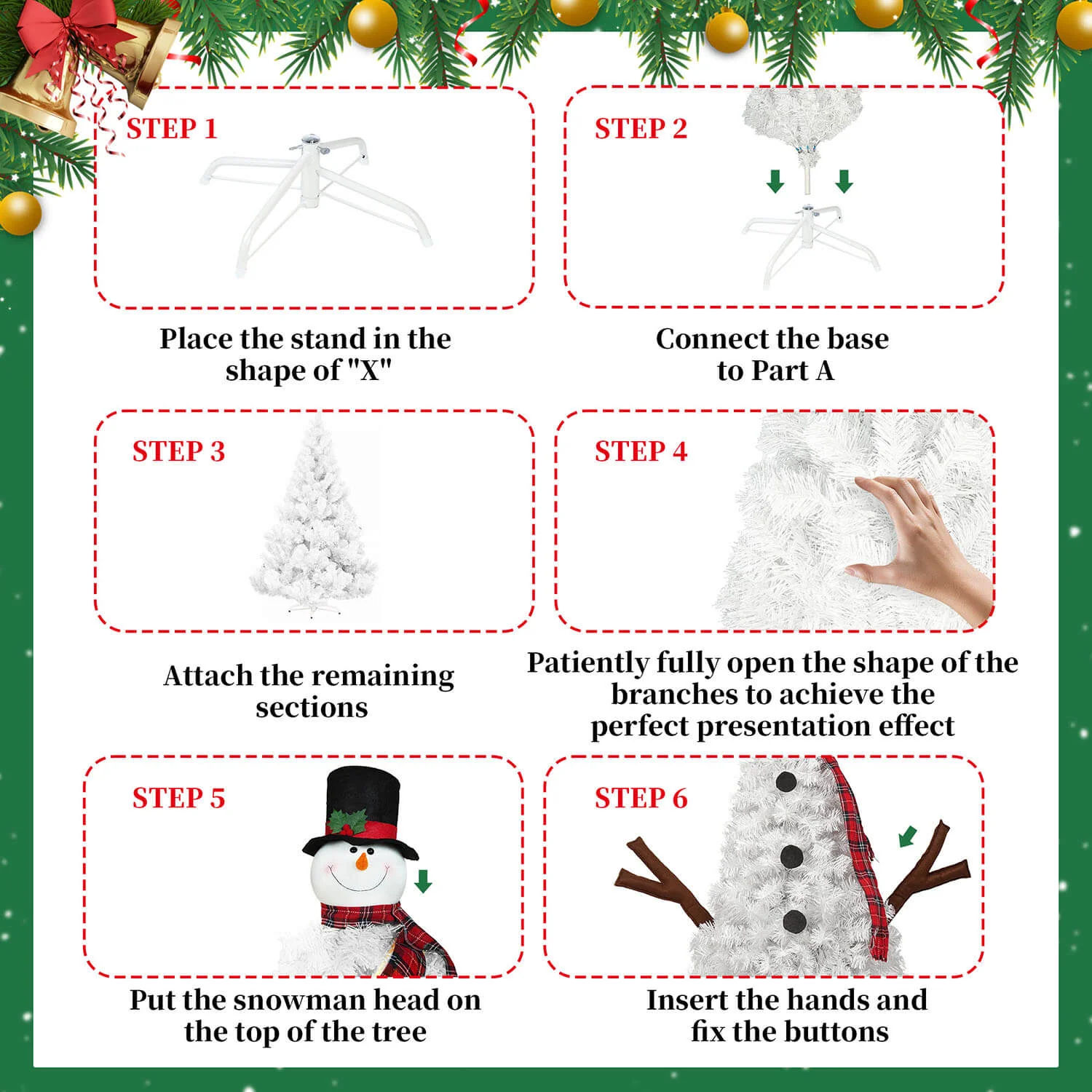 4FT Snowman Christmas Tree with Lights, Xmas Tree for Home Decorations - Image 6