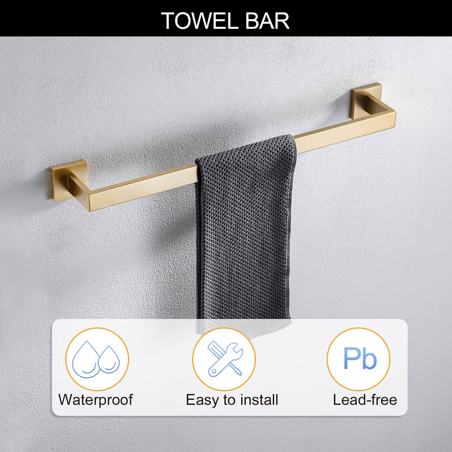 5-Piece Brushed Gold Stainless Steel Bathroom Hardware Set - Image 3