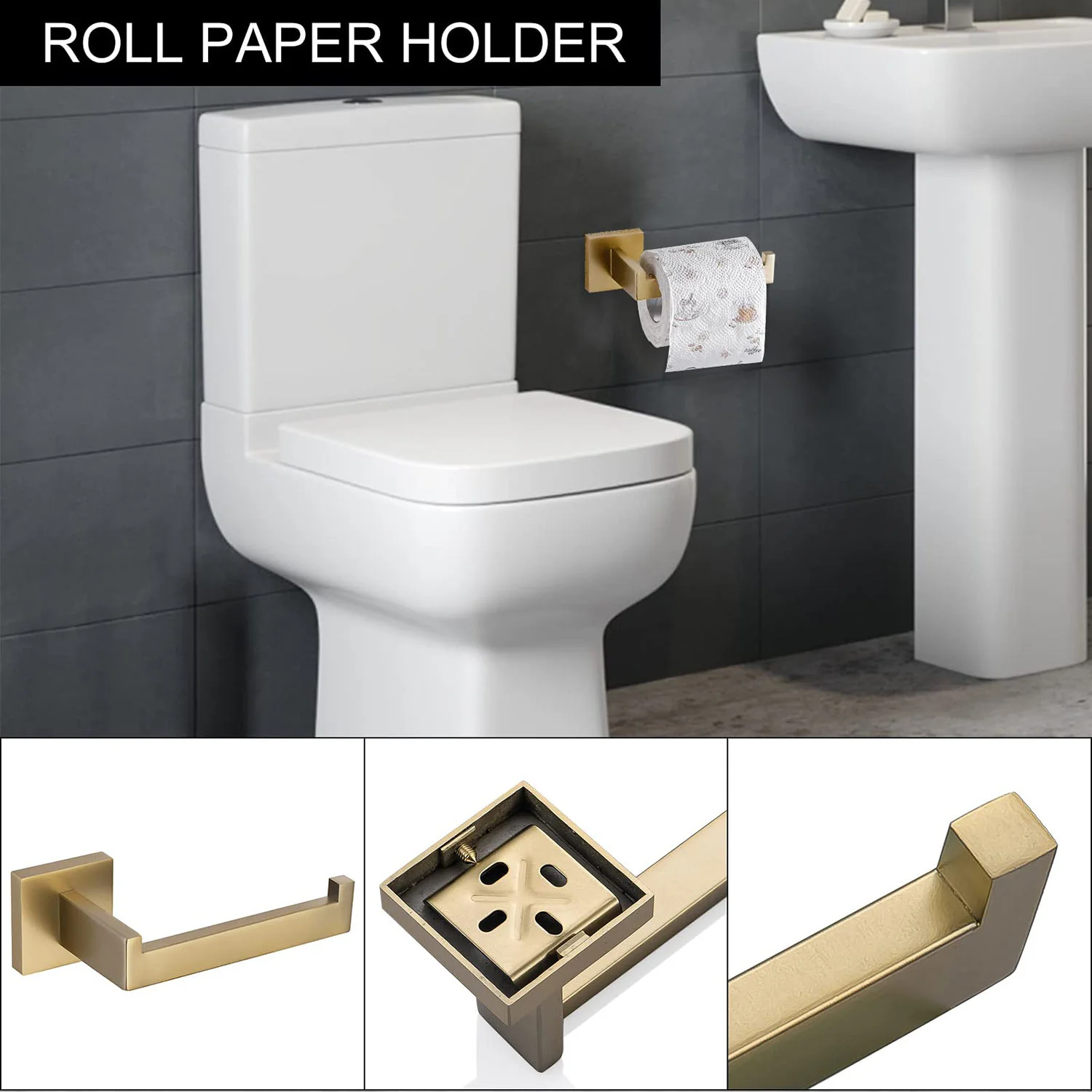 5-Piece Brushed Gold Stainless Steel Bathroom Hardware Set - Image 5