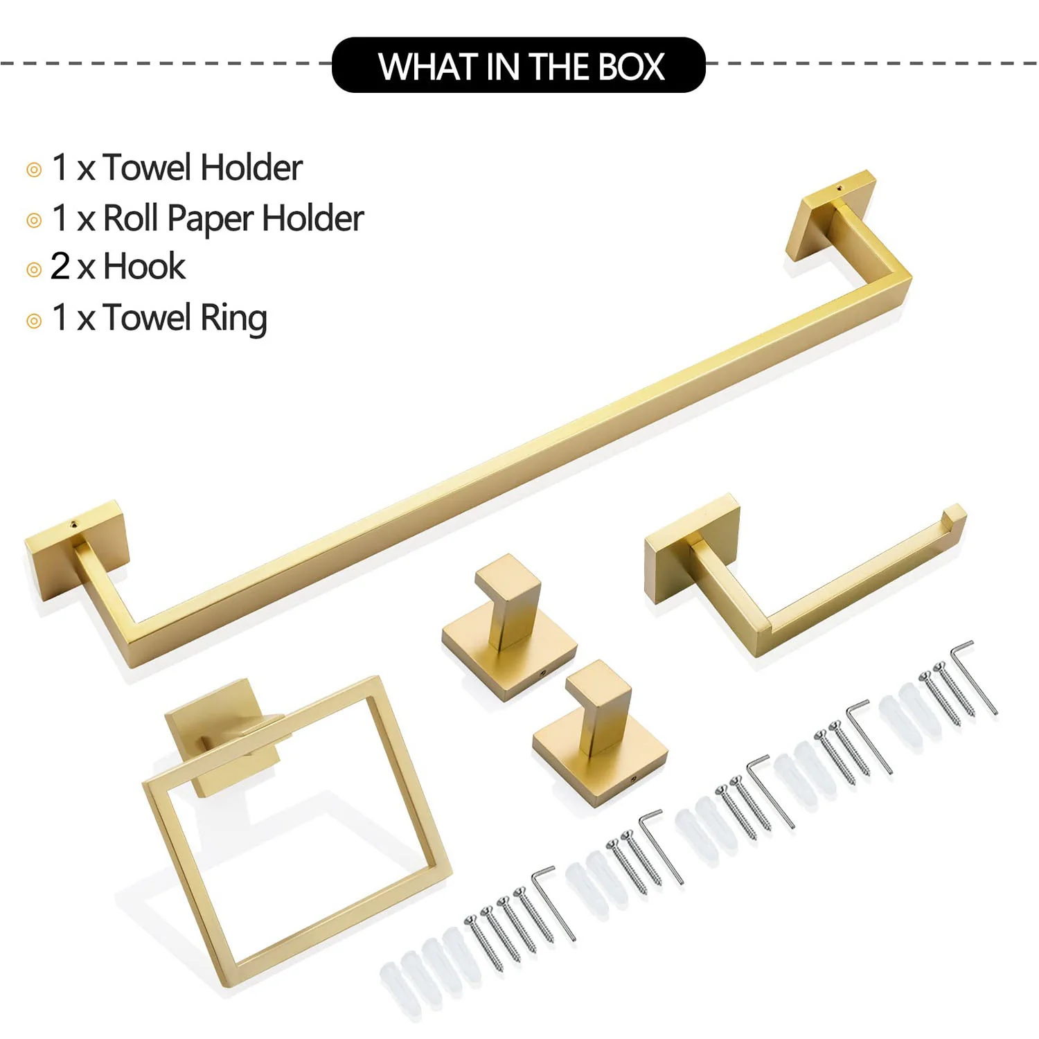 5-Piece Brushed Gold Stainless Steel Bathroom Hardware Set - Image 7