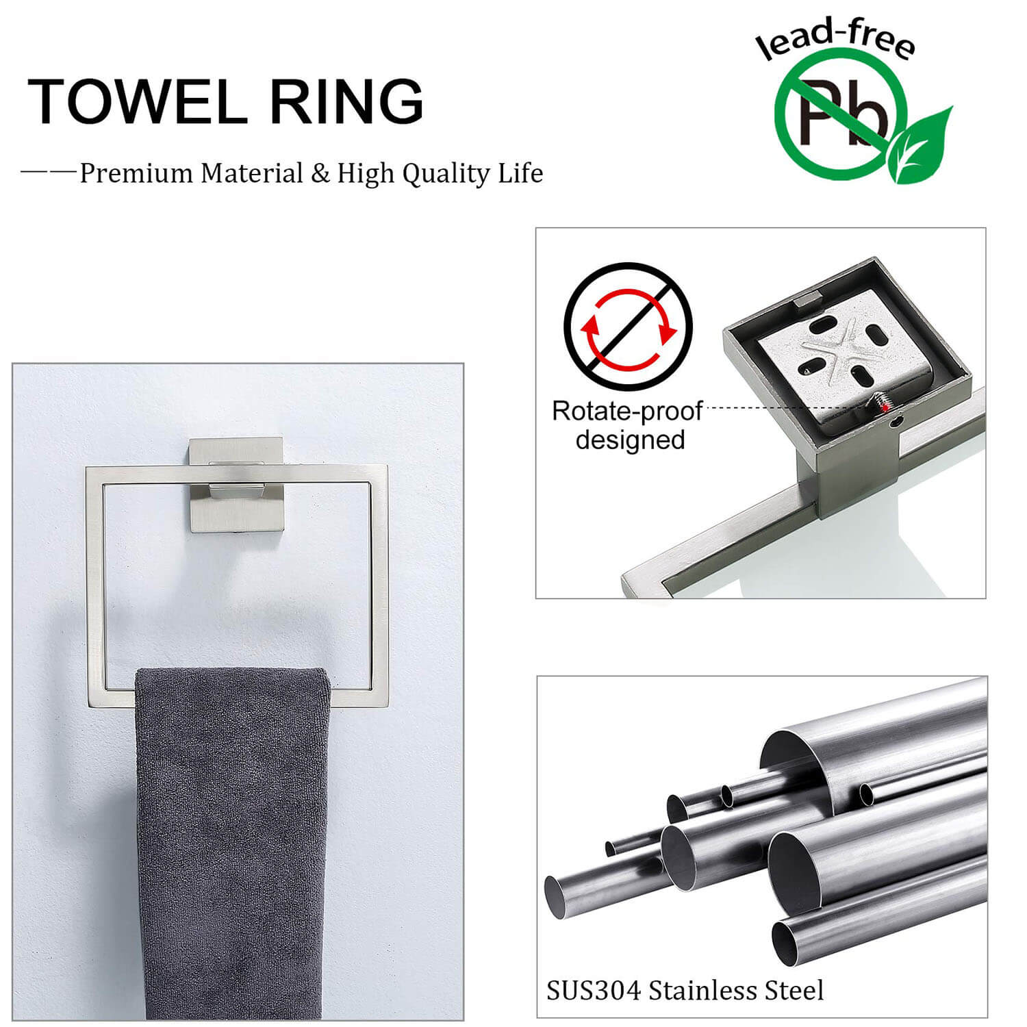 5-Piece Brushed Nickel Stainless Steel Bathroom Hardware Set - Image 3