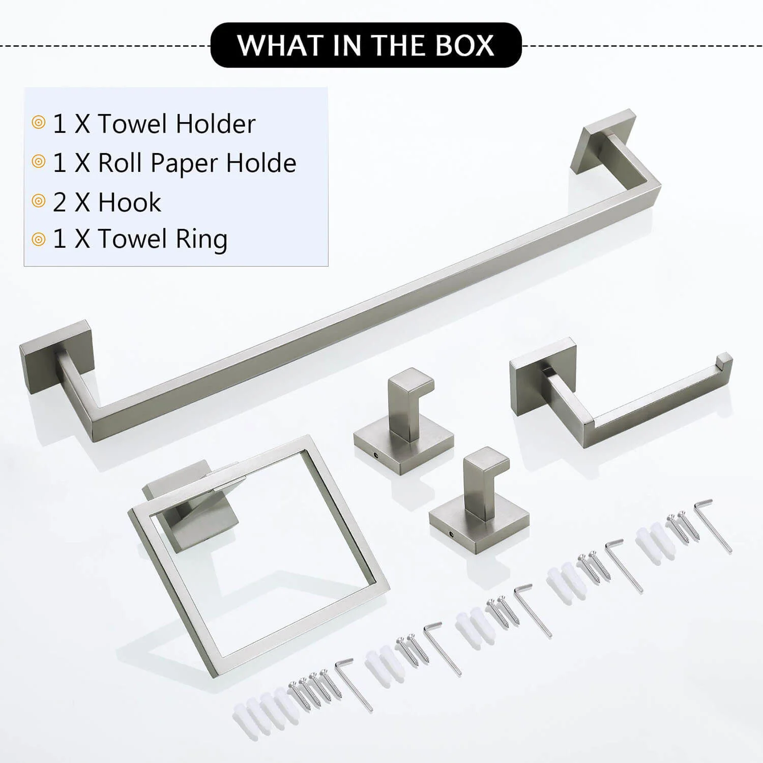 5-Piece Brushed Nickel Stainless Steel Bathroom Hardware Set - Image 7