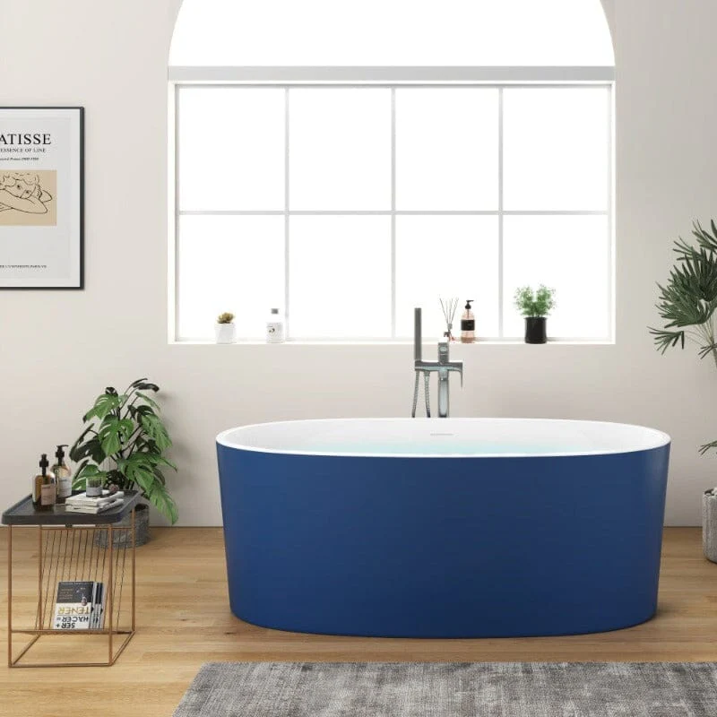 Mokleba 59" Acrylic Modern Bathtub Oval Shape Freestanding Soaking Tub - Image 24