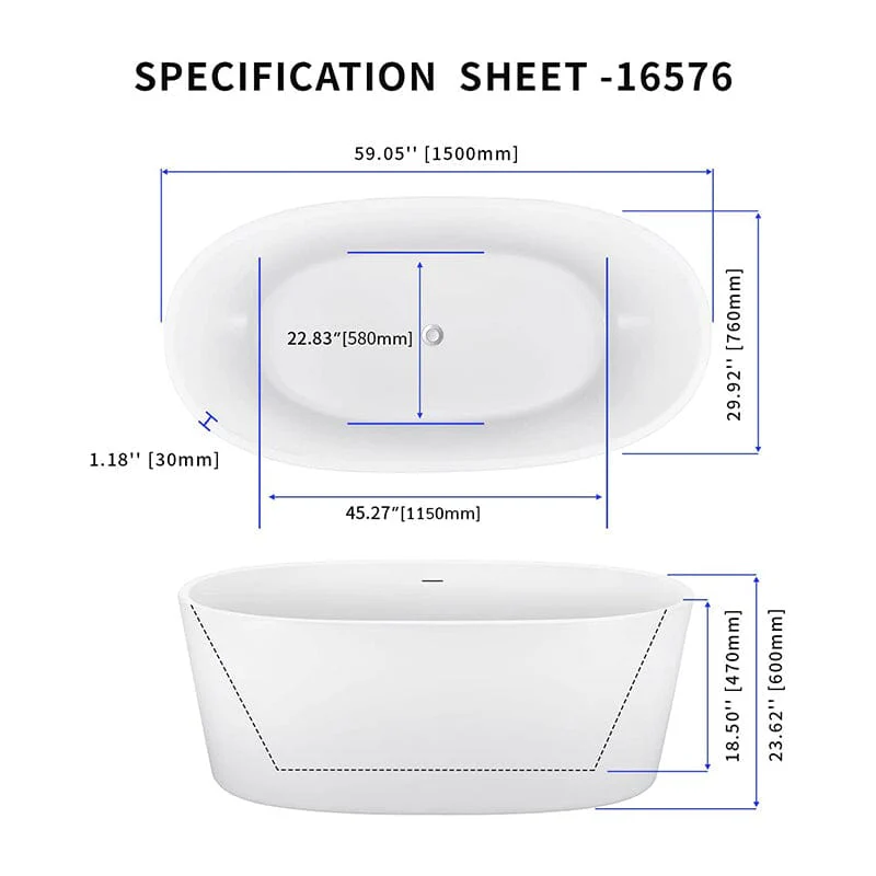 Mokleba 59" Acrylic Modern Bathtub Oval Shape Freestanding Soaking Tub - Image 40