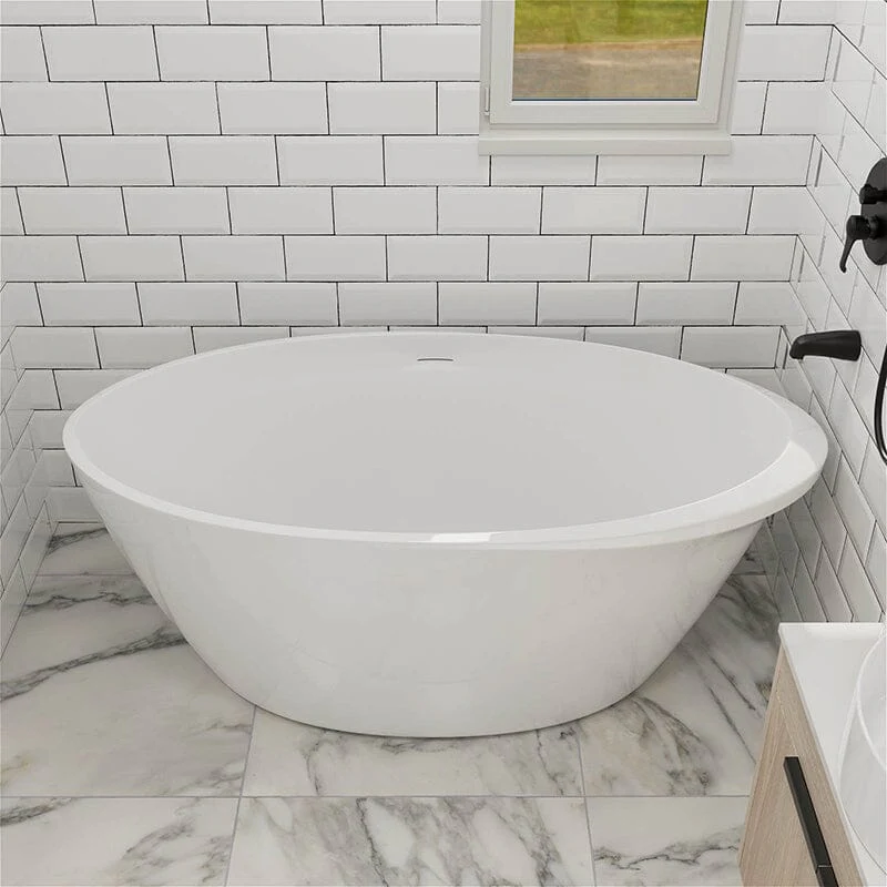 Mokleba 59" Acrylic Oval Shape Freestanding Soaking Bathtub with Overflow - Image 3