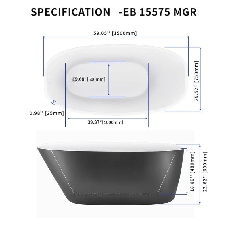 Mokleba 59" Acrylic Egg Shape Free Standing Tub for Bathroom - Image 32