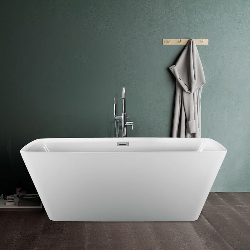 Mokleba 59 Inch Lucite Acrylic Bathtub Trapezoidal Shape Freestanding Soaking Tub Glossy White - Image 4