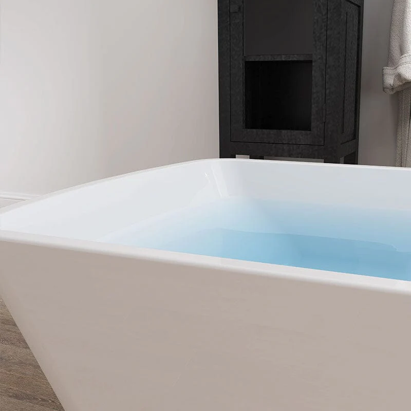 Mokleba 59 Inch Lucite Acrylic Bathtub Trapezoidal Shape Freestanding Soaking Tub Glossy White - Image 7