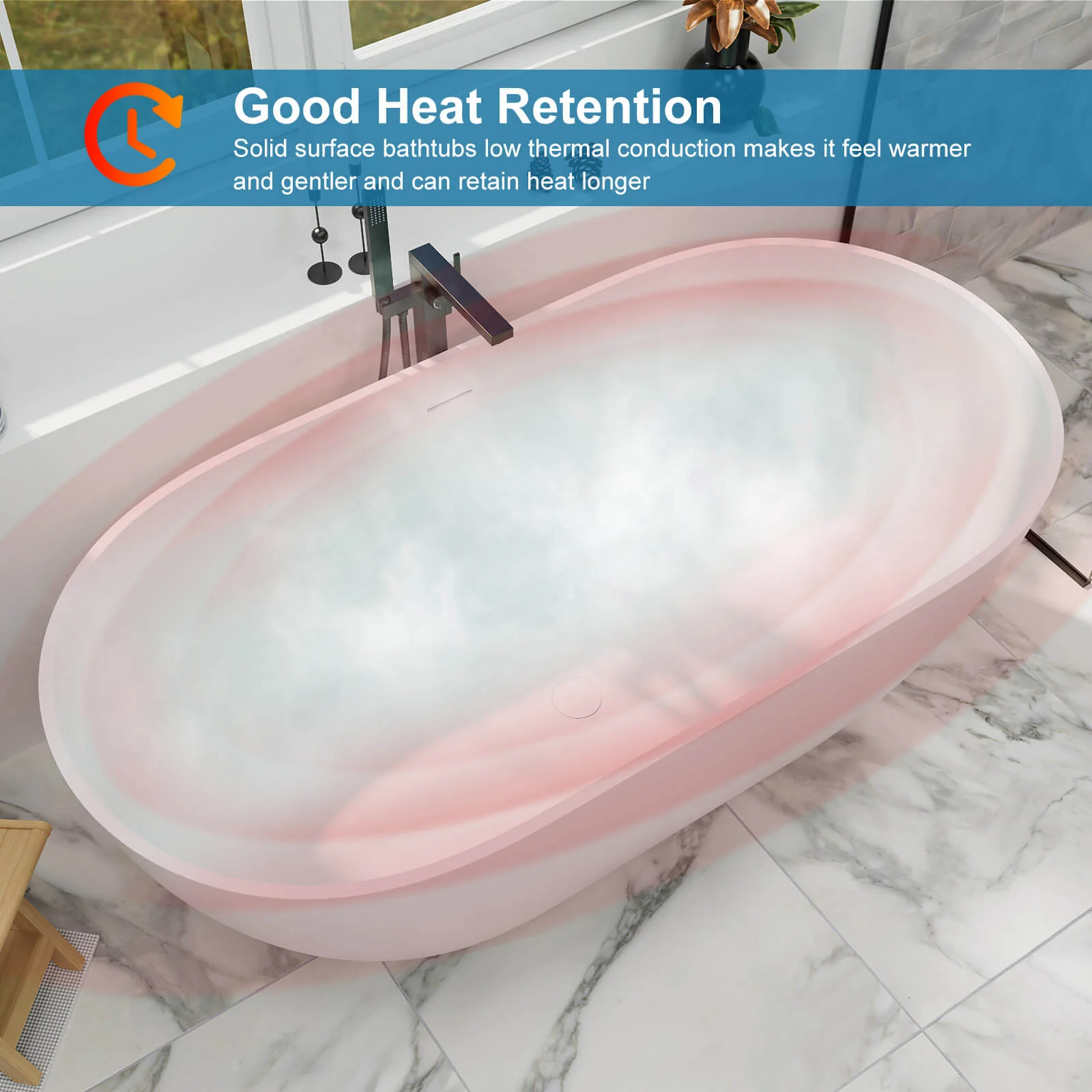 59'' Modern Bathtub Solid Surface Stone Resin Oval-shaped Freestanding Soaking Tub - Image 15