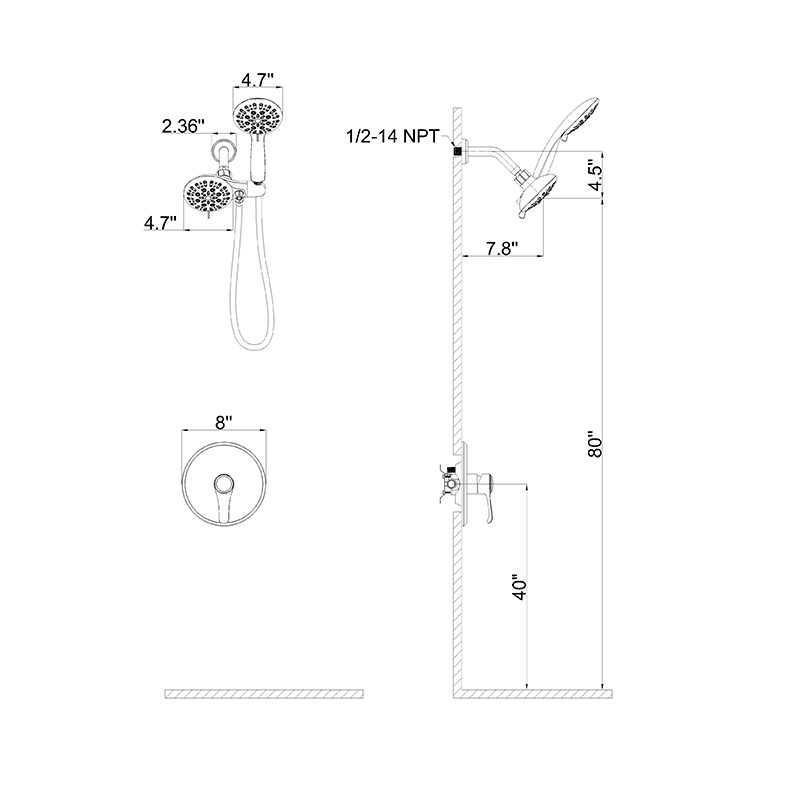 6 Spray Mode Dual Rain & Handheld Shower Heads Combo with Hose - Image 14