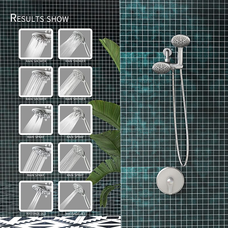 6 Spray Mode Dual Rain & Handheld Shower Heads Combo with Hose - Image 22