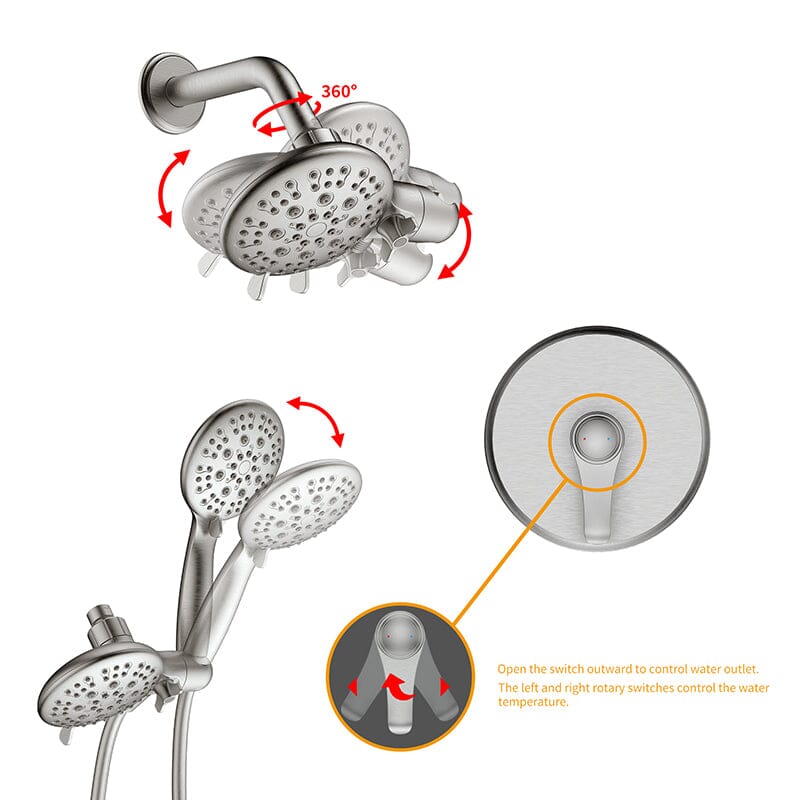 6 Spray Mode Dual Rain & Handheld Shower Heads Combo with Hose - Image 24