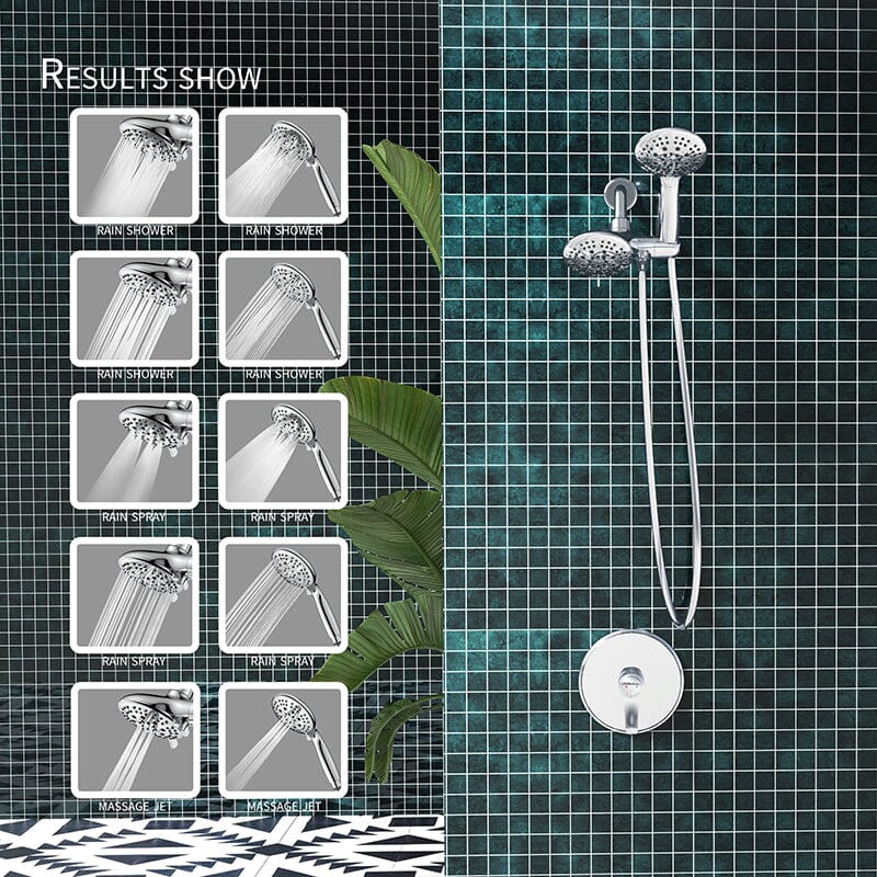 6 Spray Mode Dual Rain & Handheld Shower Heads Combo with Hose - Image 34