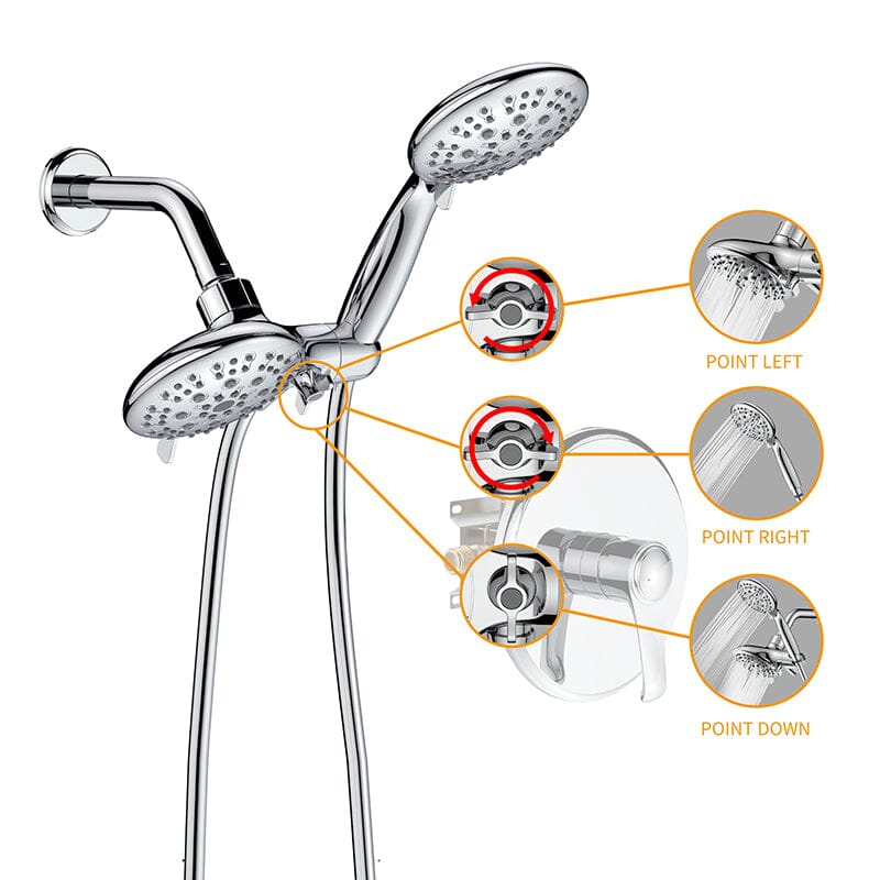 6 Spray Mode Dual Rain & Handheld Shower Heads Combo with Hose - Image 35