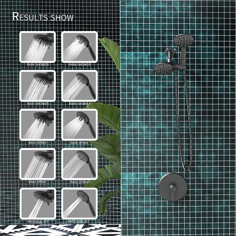 6 Spray Mode Dual Rain & Handheld Shower Heads Combo with Hose - Image 8