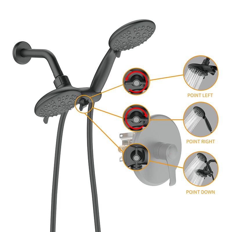 6 Spray Mode Dual Rain & Handheld Shower Heads Combo with Hose - Image 9
