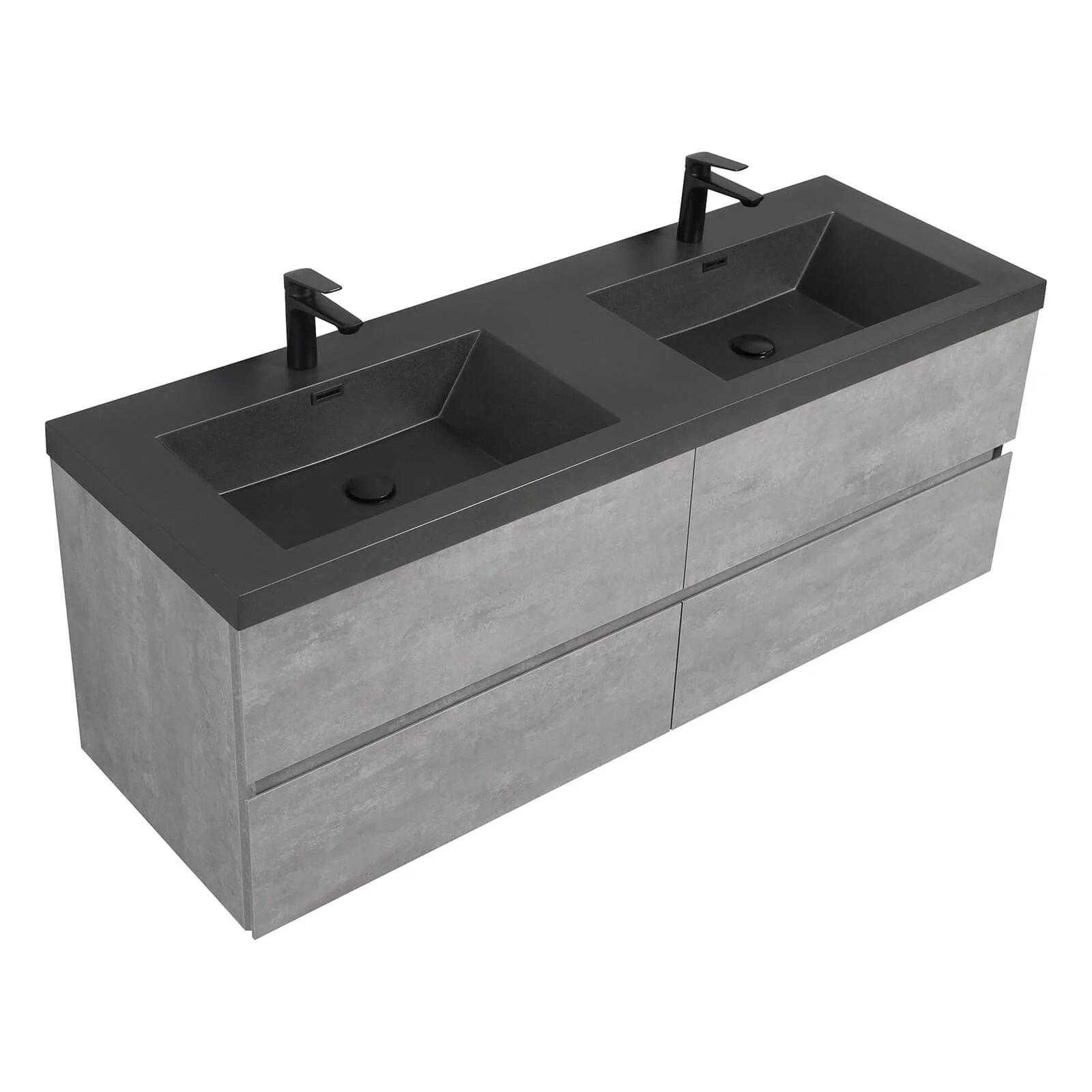 60" Ash Gray Wall-Mounted Bathroom Vanity with Black Quartz Sand Top Basin - Image 12