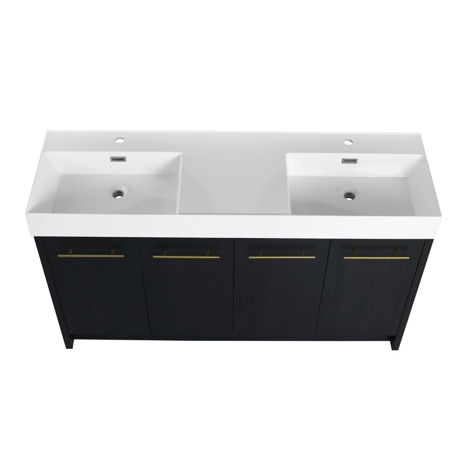 60" Black Chestnut Freestanding Bathroom Vanity with Double Resin Sinks & Soft-Close Doors - Image 9
