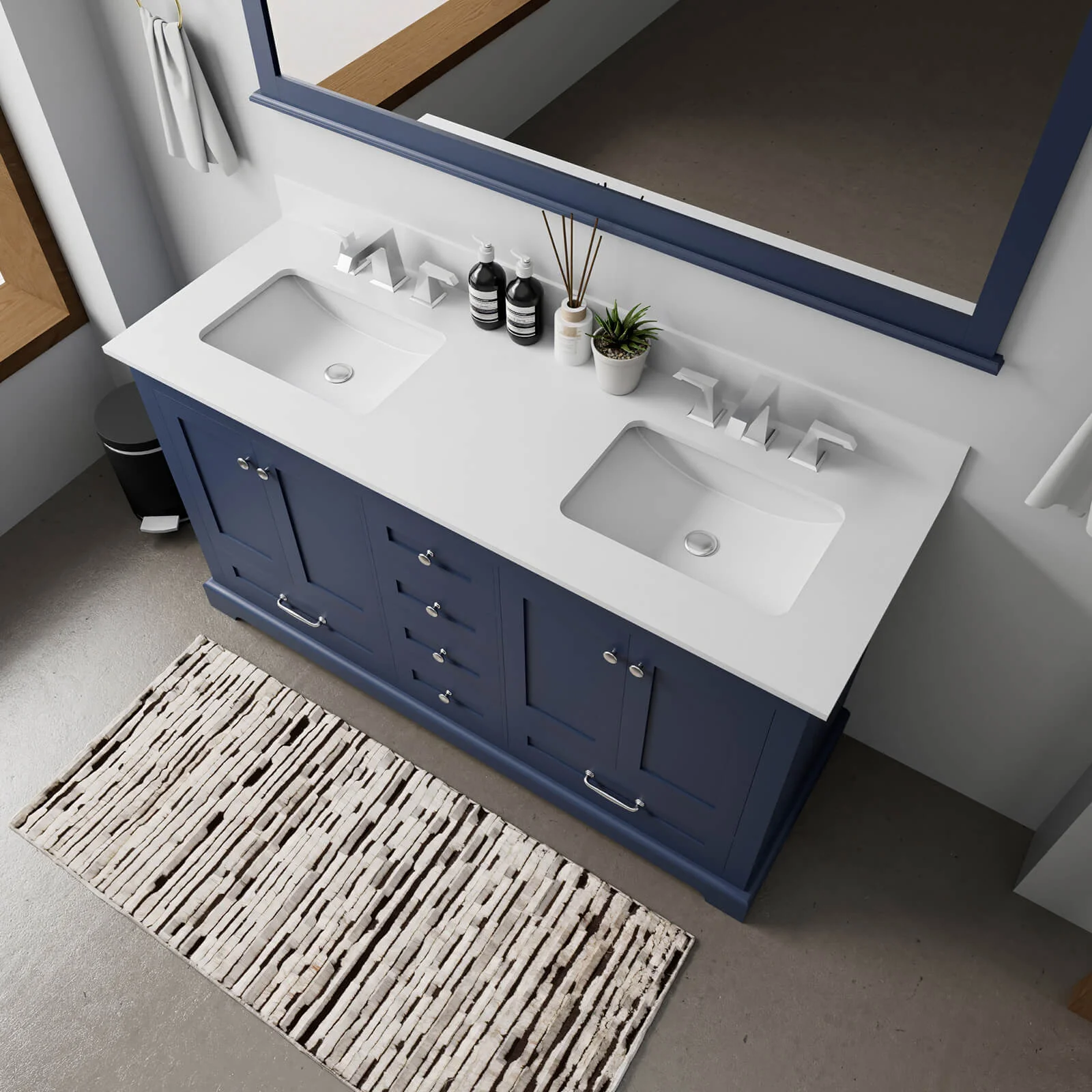 60" Blue Bathroom Vanity with Double Undermount Sinks - Image 3