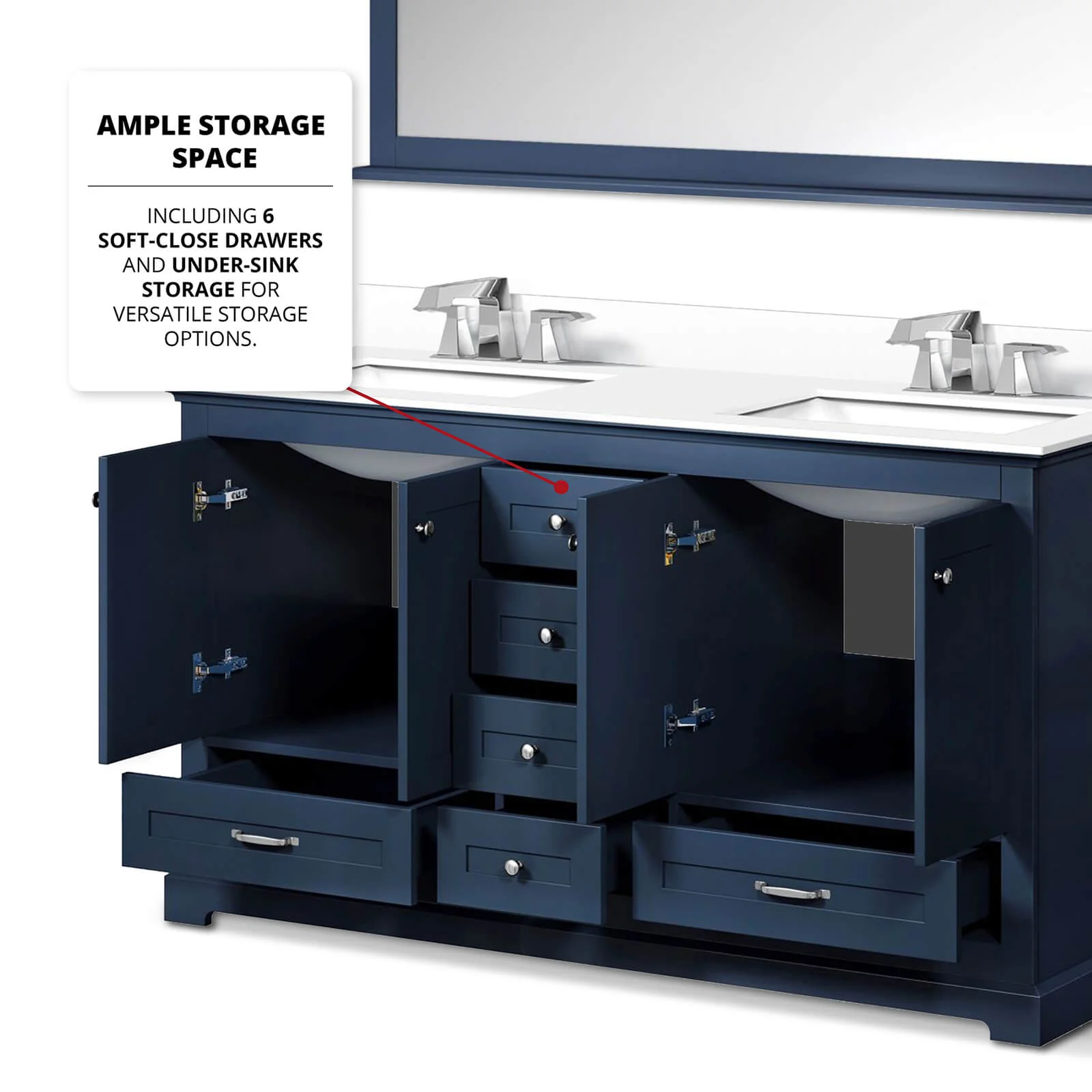 60" Blue Bathroom Vanity with Double Undermount Sinks - Image 6