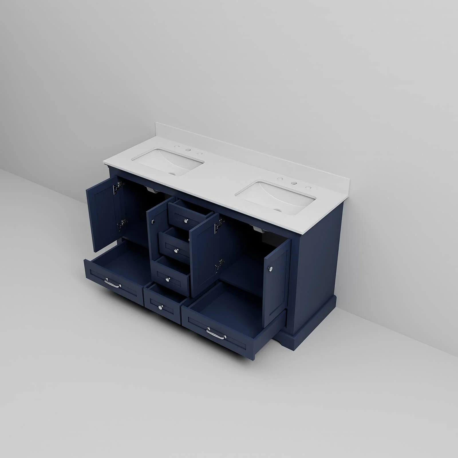 60" Blue Bathroom Vanity with Double Undermount Sinks - Image 9