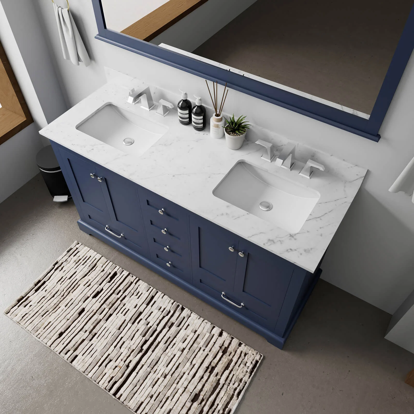 60" Minimalist Design Blue Double Sink Bathroom Vanity - Image 3