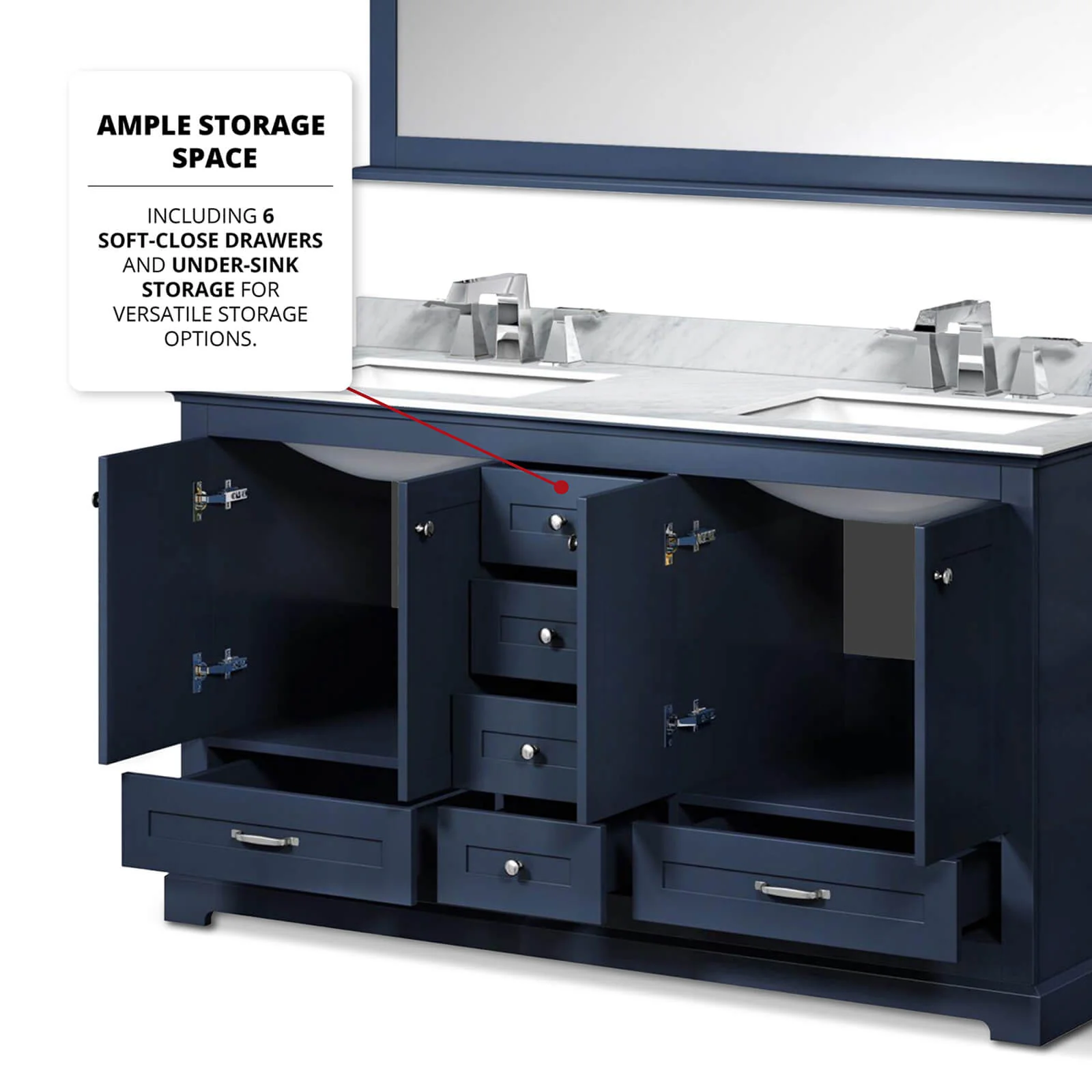 60" Minimalist Design Blue Double Sink Bathroom Vanity - Image 6