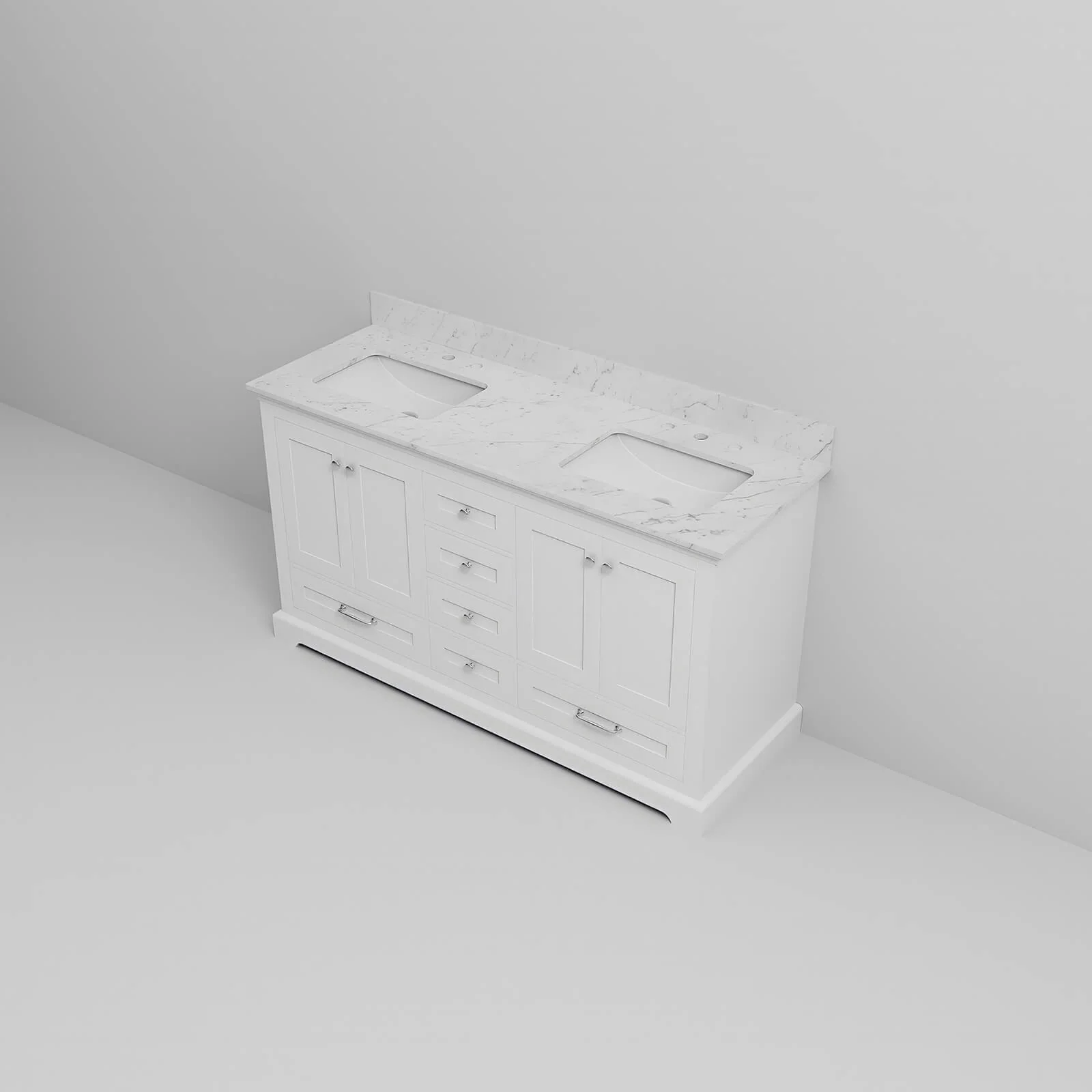60" Minimalist Design White Double Sink Bathroom Vanity - Image 7