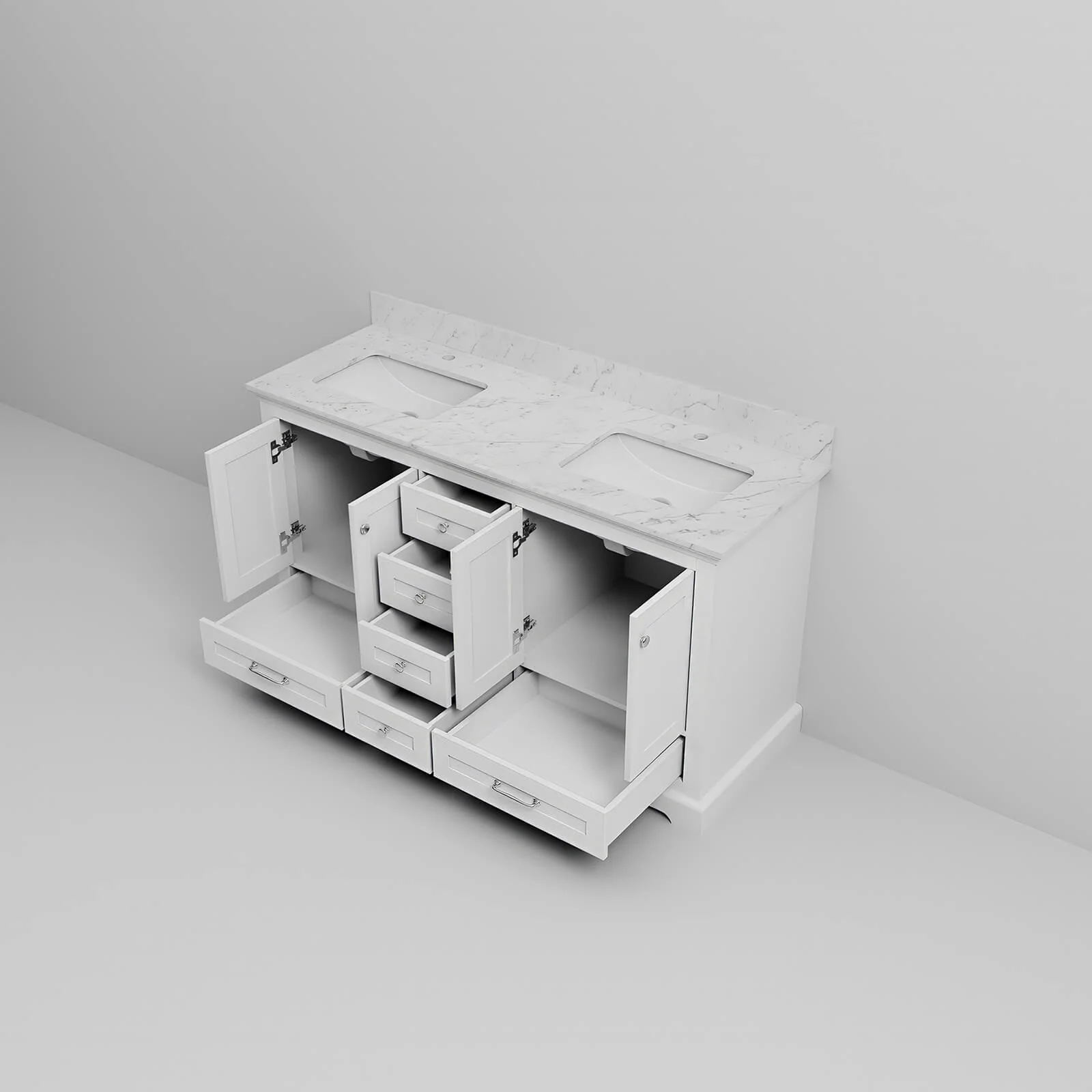 60" Minimalist Design White Double Sink Bathroom Vanity - Image 8