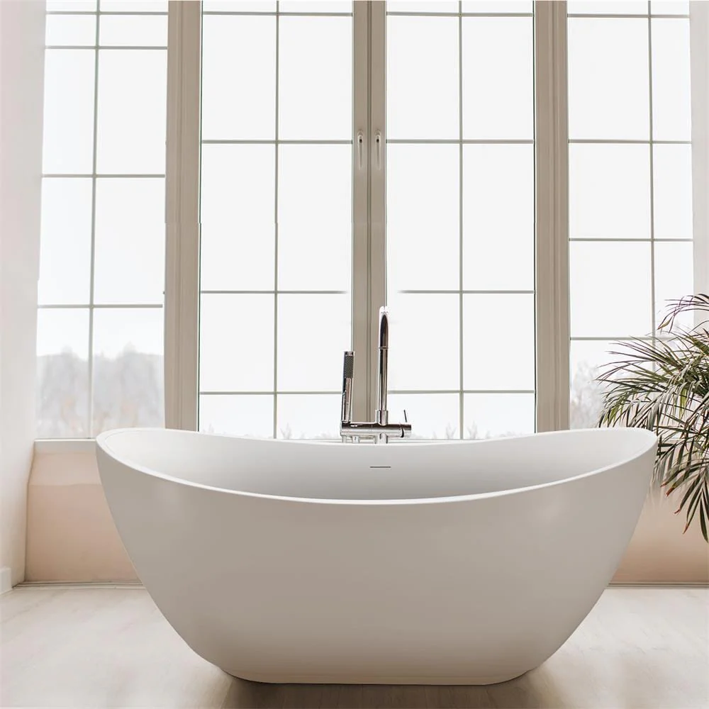 Mokleba 62'' Acrylic Double Slipper Freestanding Soaking Bathtub Glossy White - Image 5