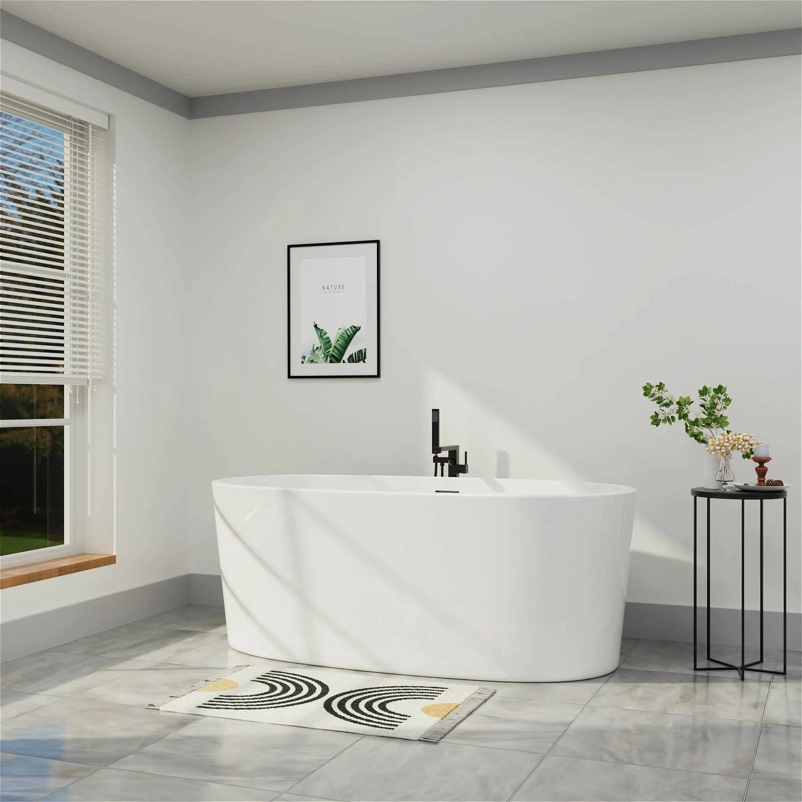 Mokleba 59" Acrylic Modern Bathtub Oval Shape Freestanding Soaking Tub - Image 5