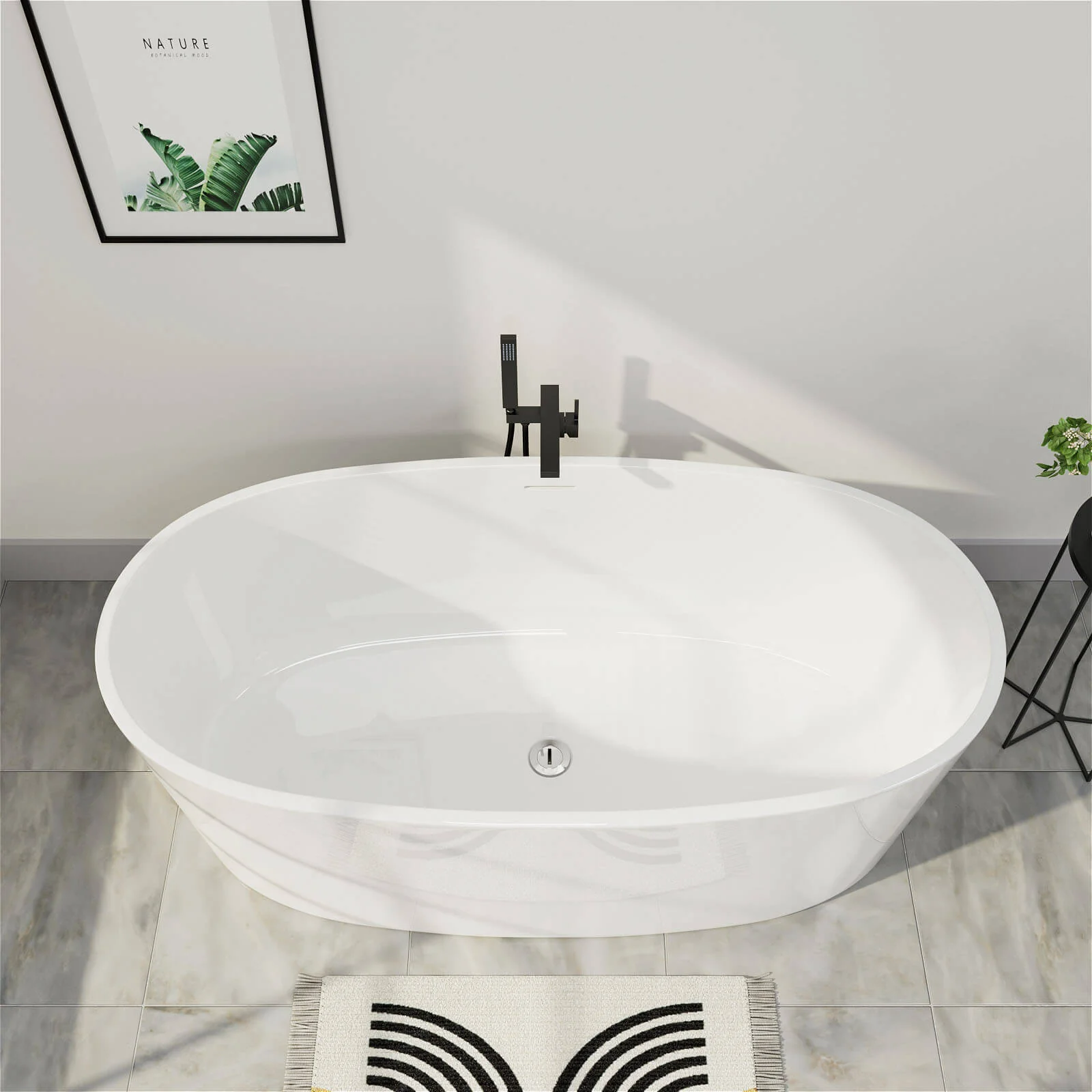 Mokleba 59" Acrylic Modern Bathtub Oval Shape Freestanding Soaking Tub - Image 4