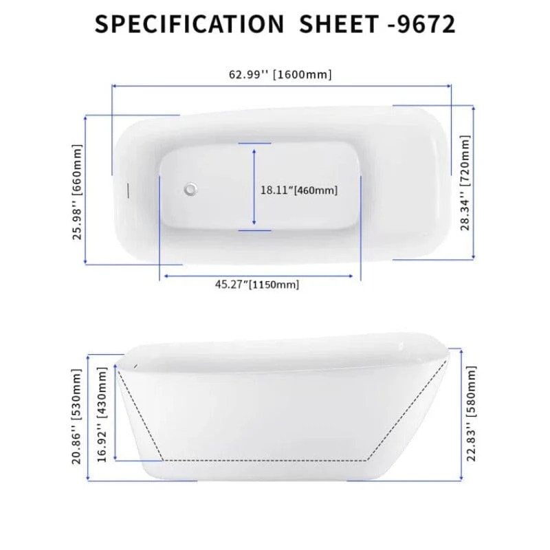 63" Acrylic Single Slipper Tub Freestanding Soaking Bathtub - Image 7