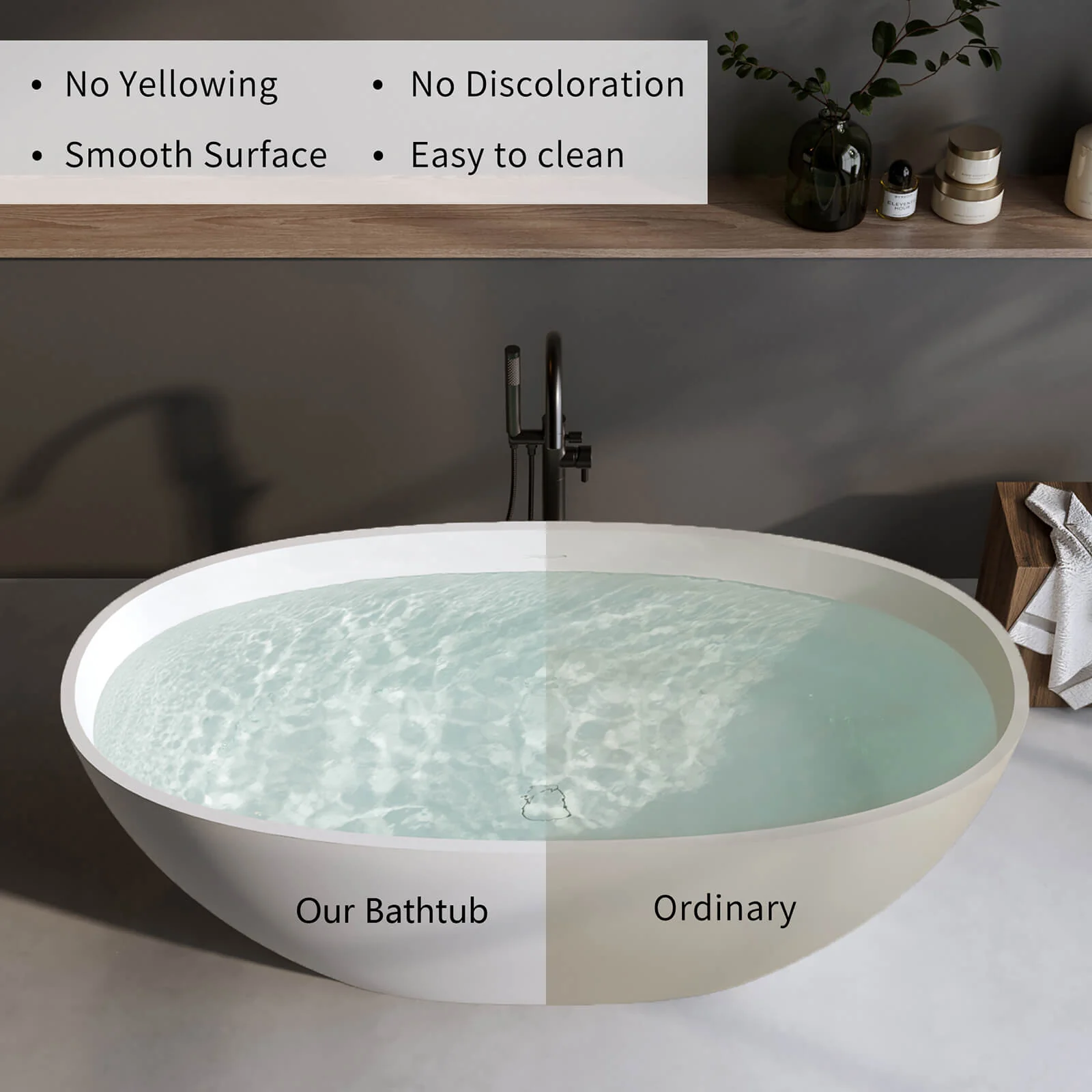 63" Contemporary Matte White Freestanding Bathtub - Image 3