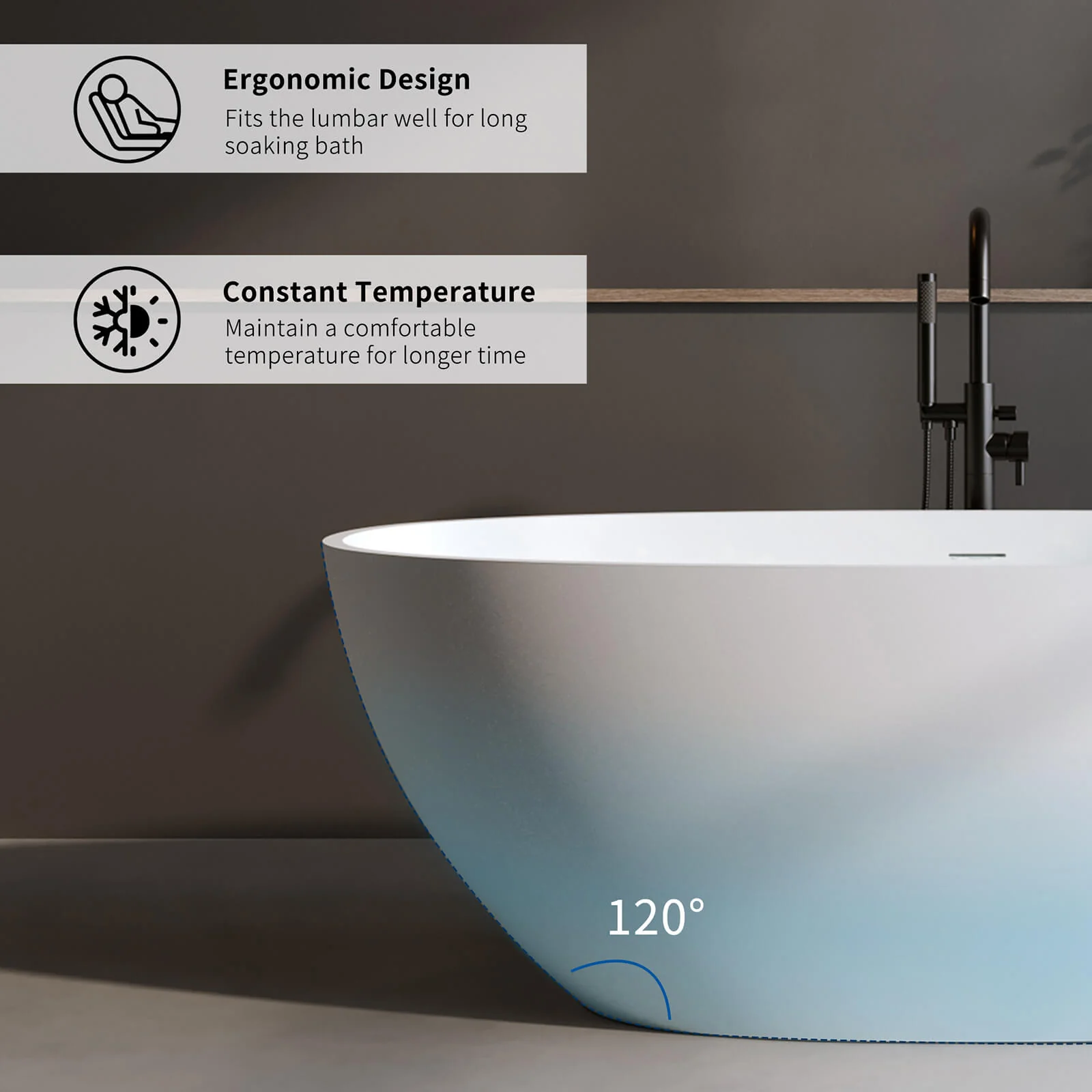 63" Contemporary Matte White Freestanding Bathtub - Image 4