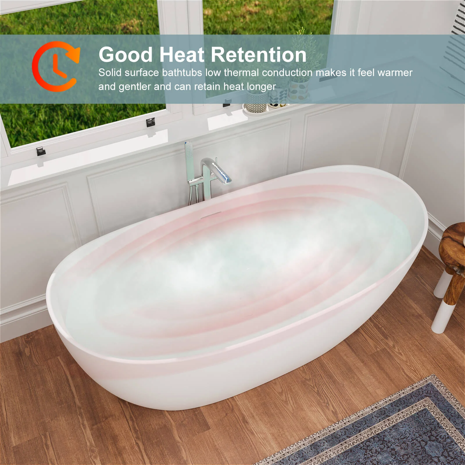 63" Stone Resin Double Slipper Tub Center Drain Freestanding Soaking Bathtub - Image 11
