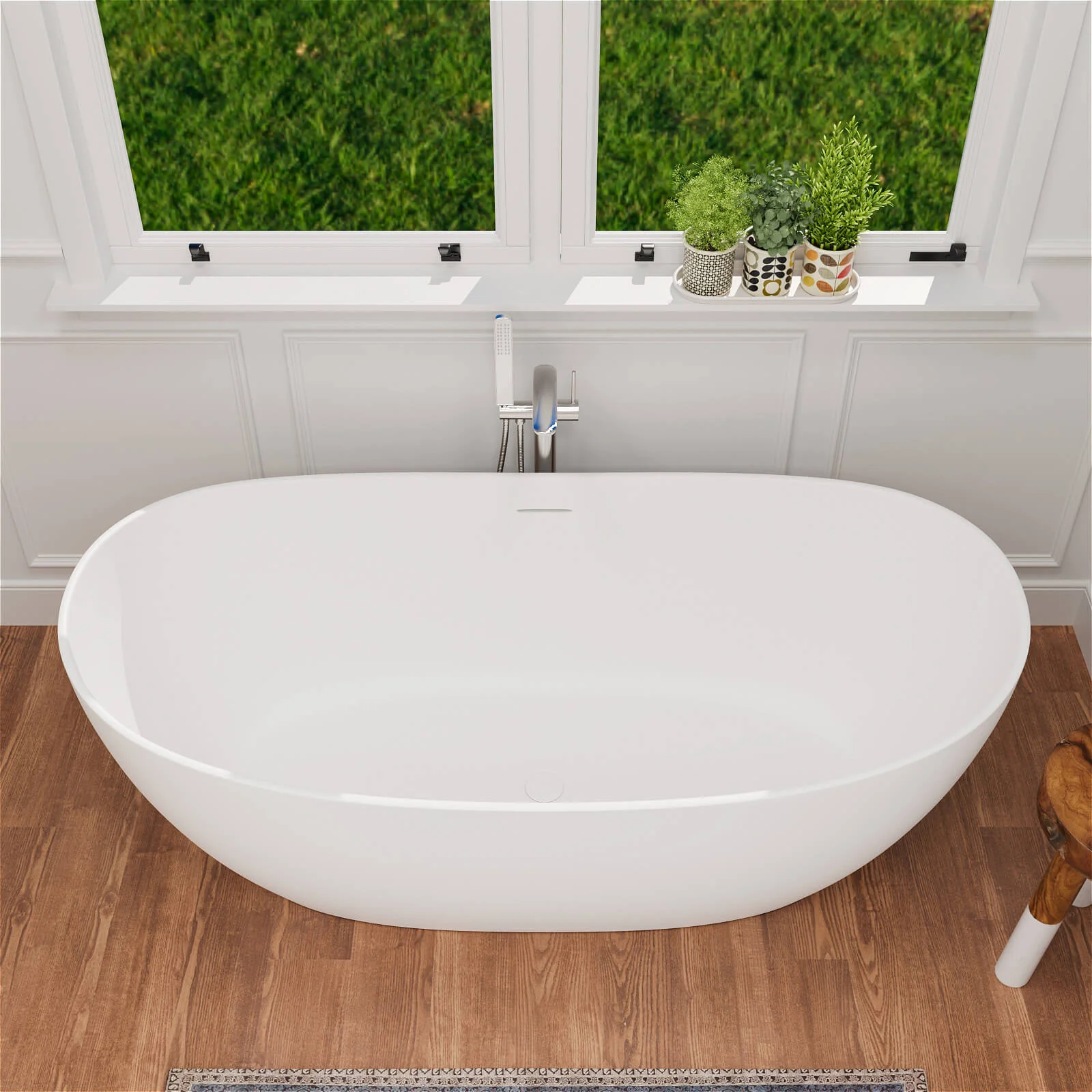 63" Stone Resin Double Slipper Tub Center Drain Freestanding Soaking Bathtub - Image 3