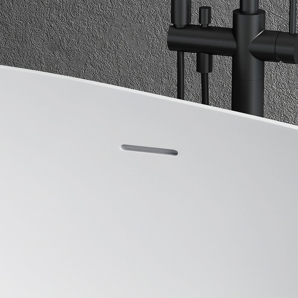 63'' Solid Surface Stone Resin Freestanding Soaking Bathtub Wave-shaped - Image 12