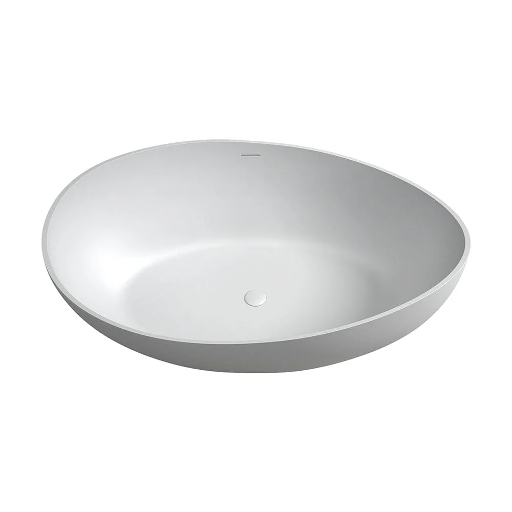 63'' Solid Surface Stone Resin Freestanding Soaking Bathtub Wave-shaped - Image 14