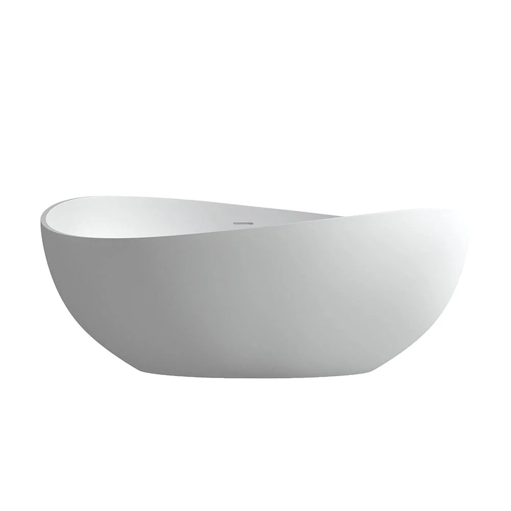 63'' Solid Surface Stone Resin Freestanding Soaking Bathtub Wave-shaped - Image 15