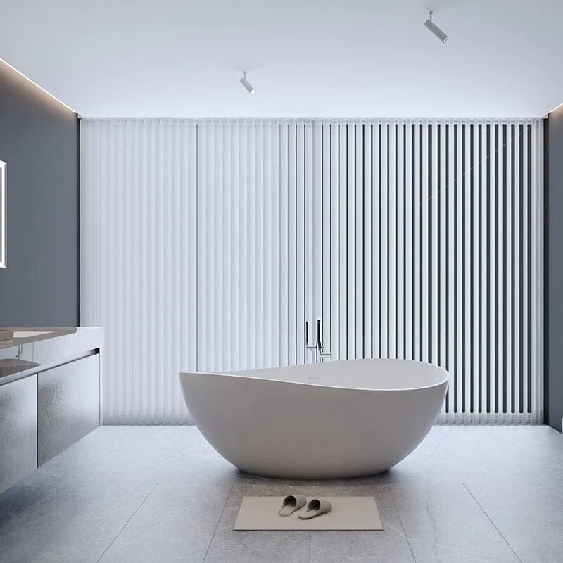 63'' Solid Surface Stone Resin Freestanding Soaking Bathtub Wave-shaped - Image 7